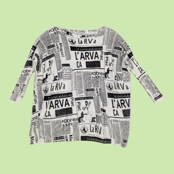 XIKOI Women Print Newspa Knitted Wool Sweater Oversized Pullovers Loose Sweaters - Picture 3 of 5